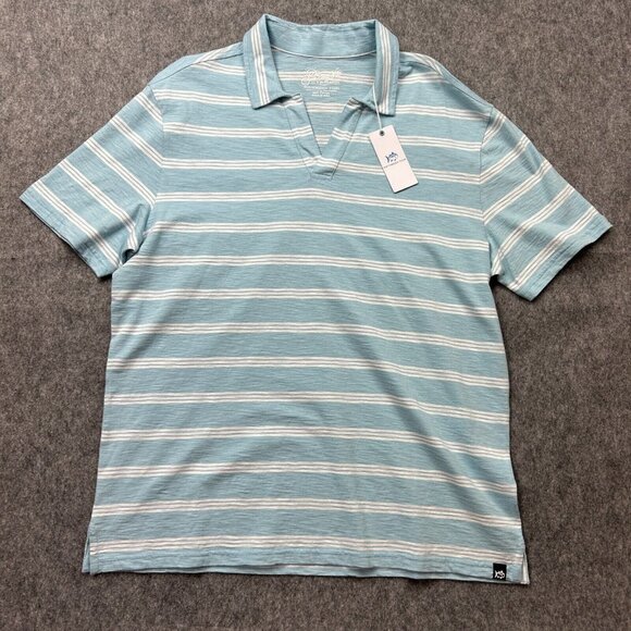 Southern Tide Summer Ray Stripe Polo Shirt Men's Size Large Rain Water Blue NWT - Picture 1 of 11